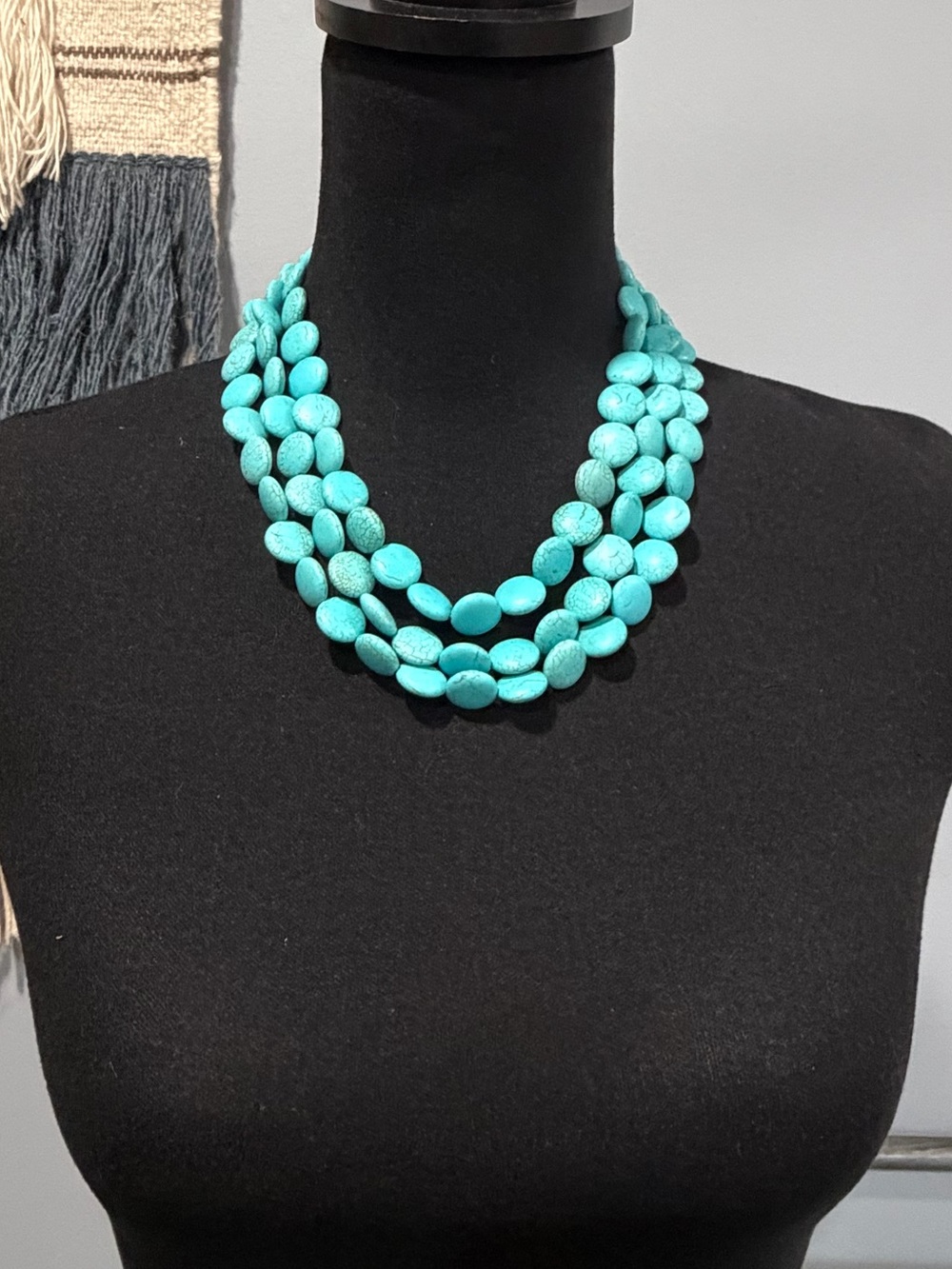 Multi Strand Turquoise Stone Bead Necklace Southwestern Boho Statement Piece